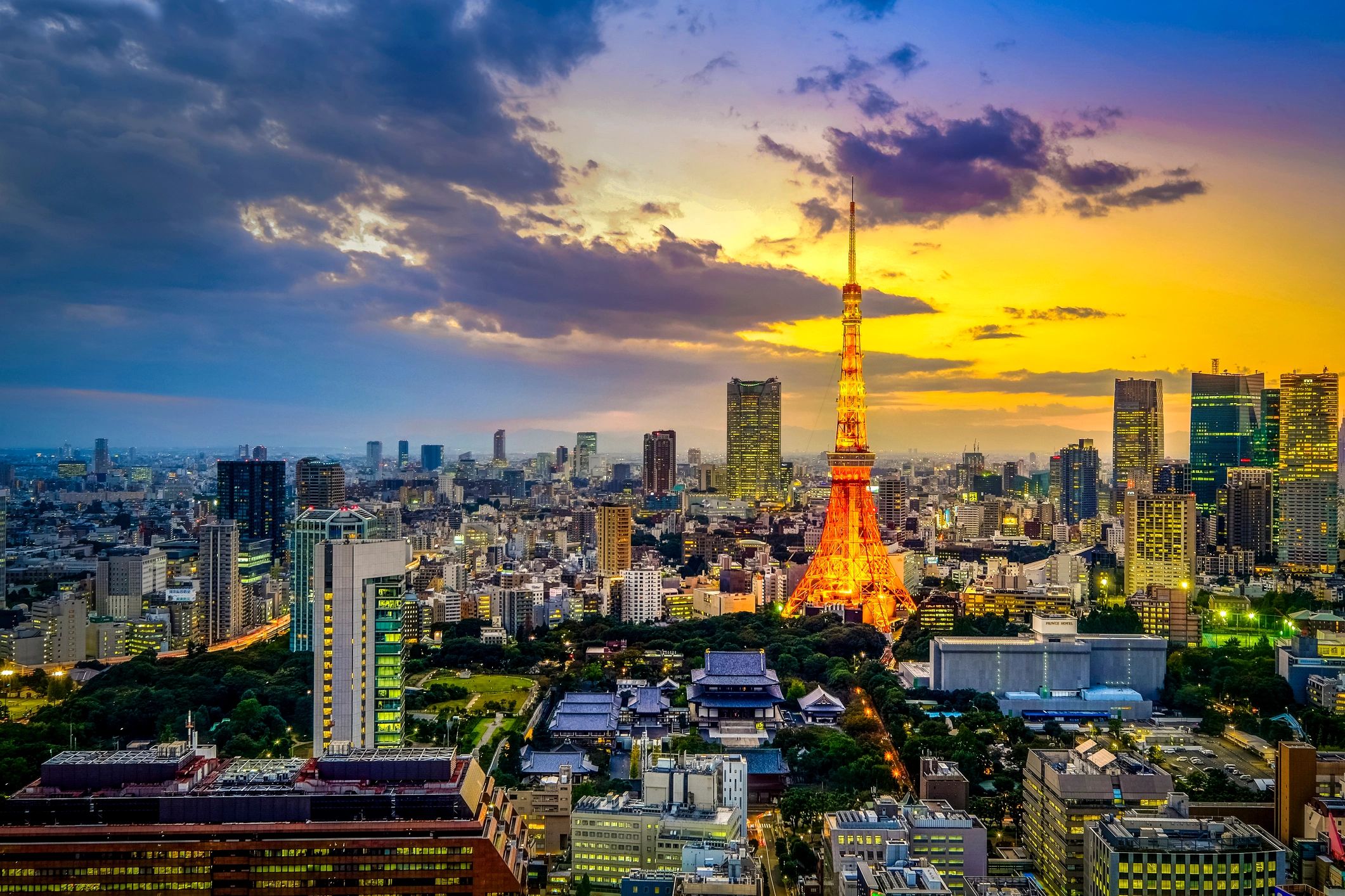 City skyline at twilight blue hour