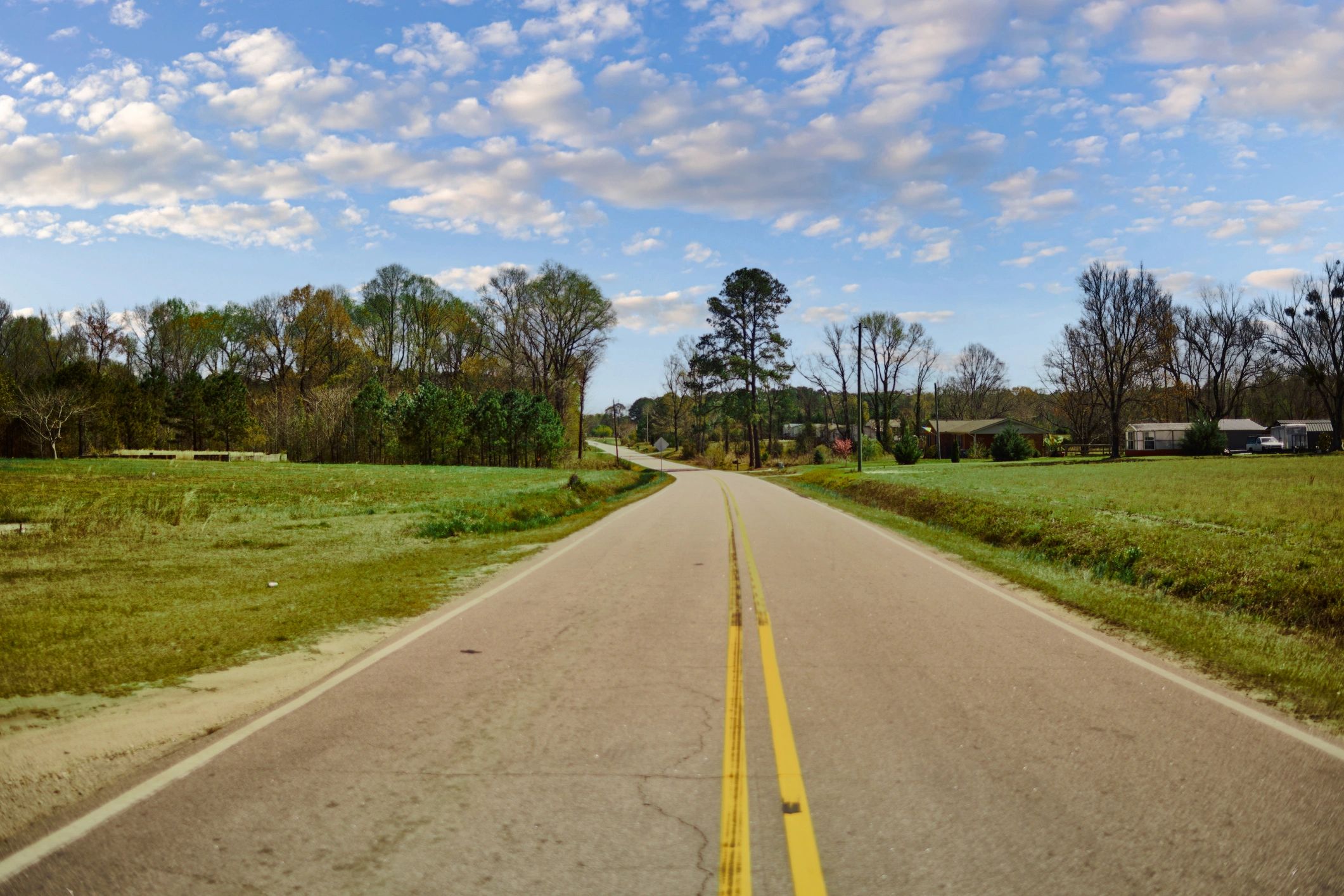 Rural road through green countryside