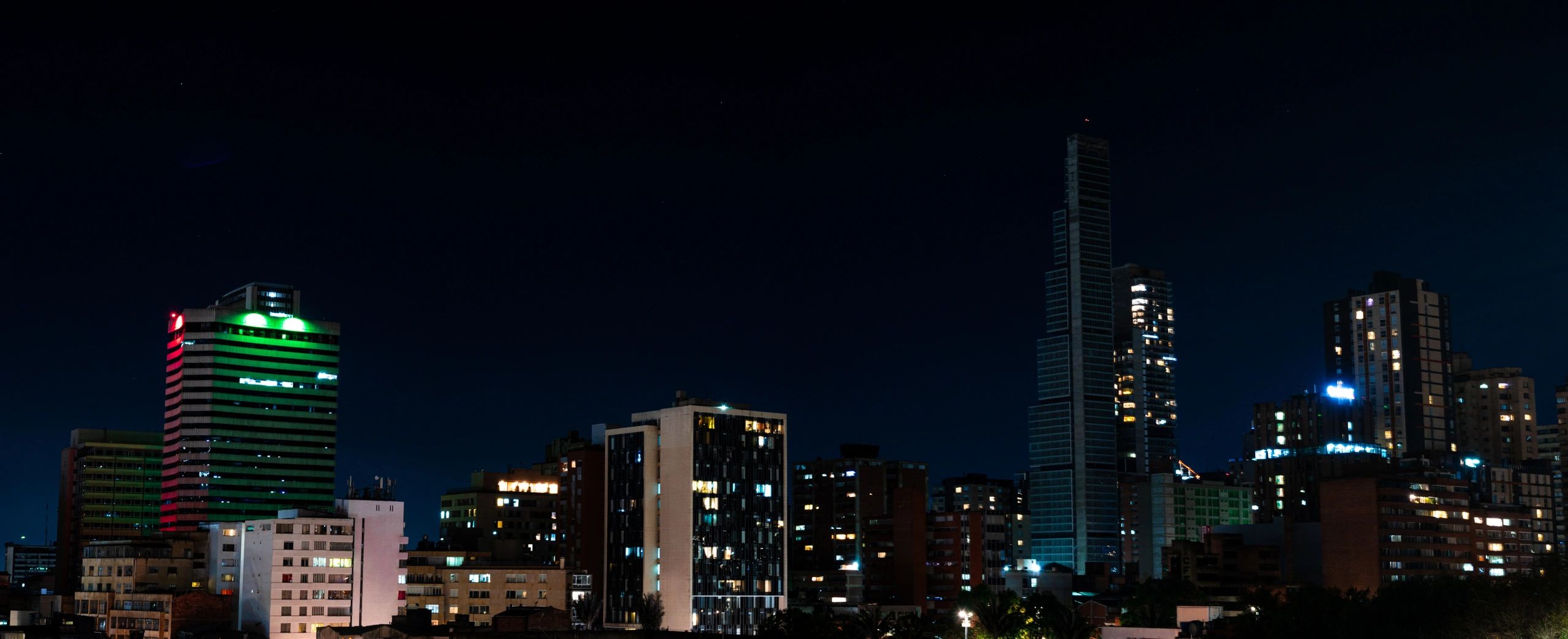 Neon-lit city skyline at night